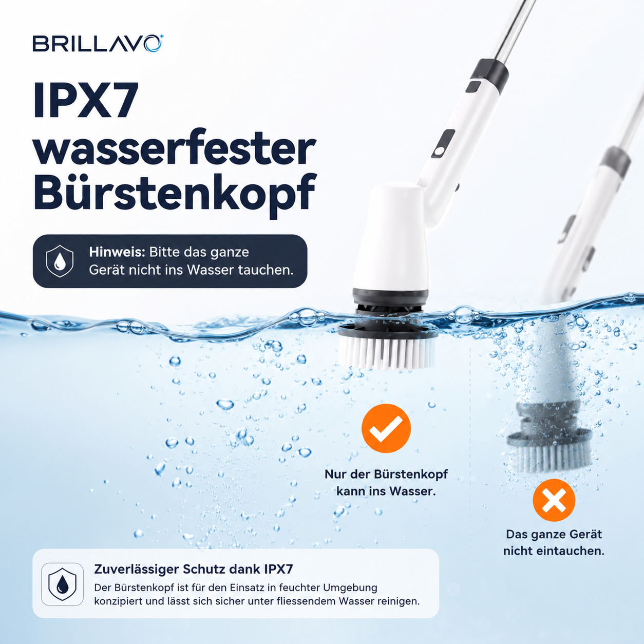 BRILLAVO Brosse de nettoyage sans fil 7-en-1 Plus de brillance. Moins d'effort.