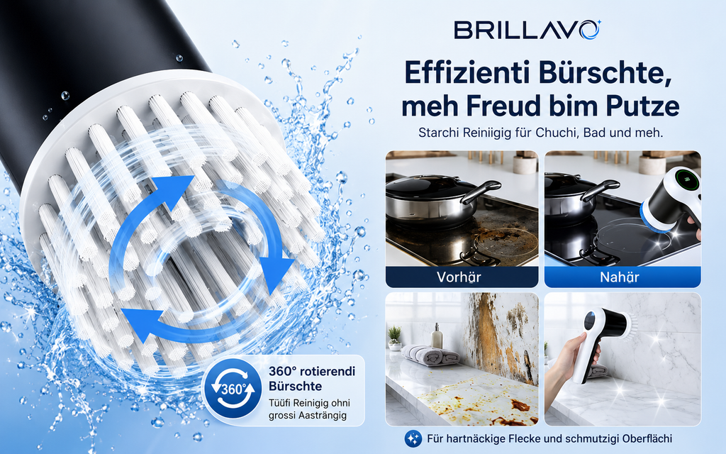 BRILLAVO Brosse de nettoyage sans fil 7-en-1 Plus de brillance. Moins d'effort.