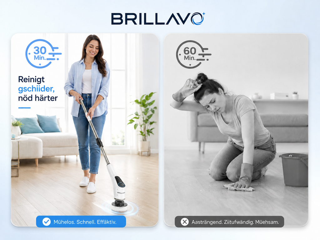 BRILLAVO Brosse de nettoyage sans fil 7-en-1 Plus de brillance. Moins d'effort.